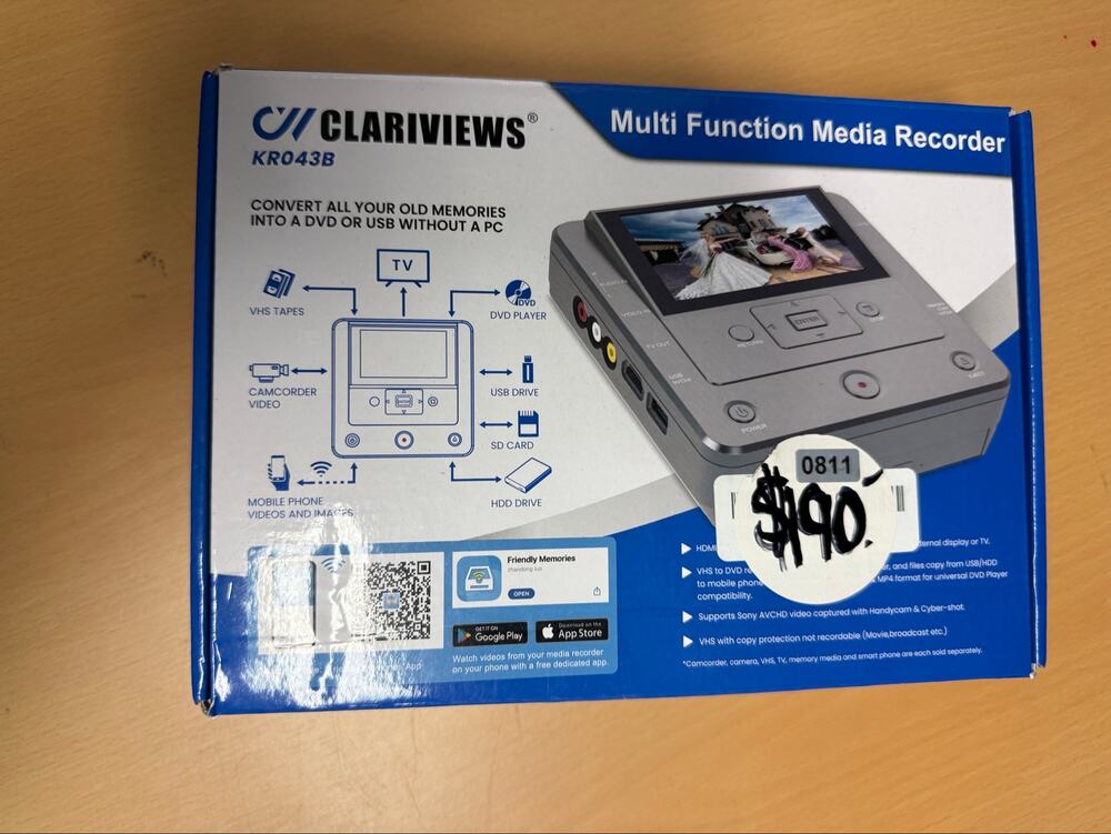 Clariviews KR043B Multi Function Media Recorder VHS to DVD USB SD Open Box